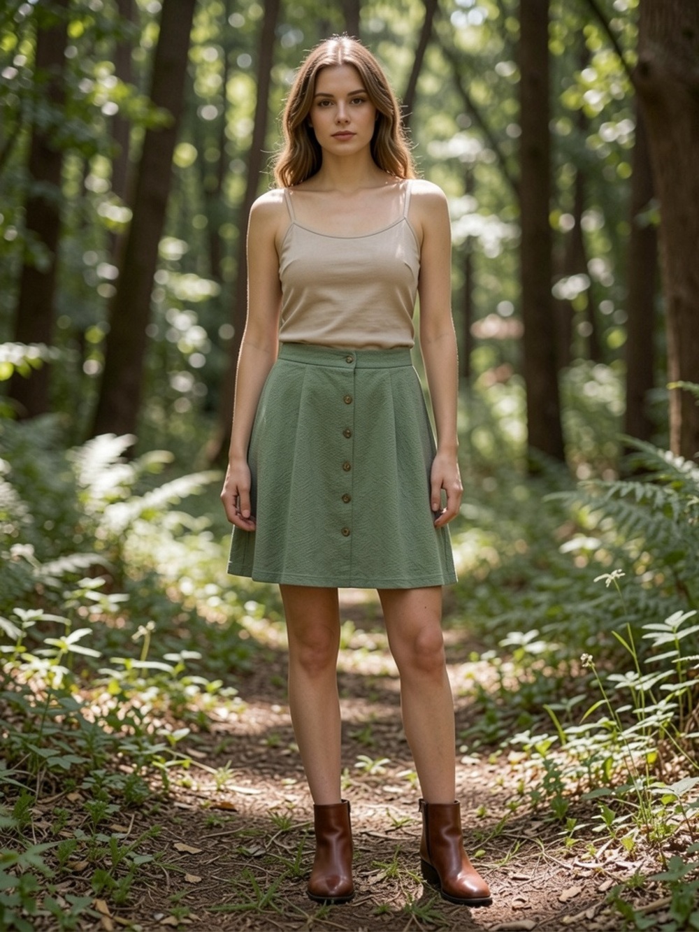 Women’s Sage Green Button-Front Textured Flowy Aline Skirt size 1X